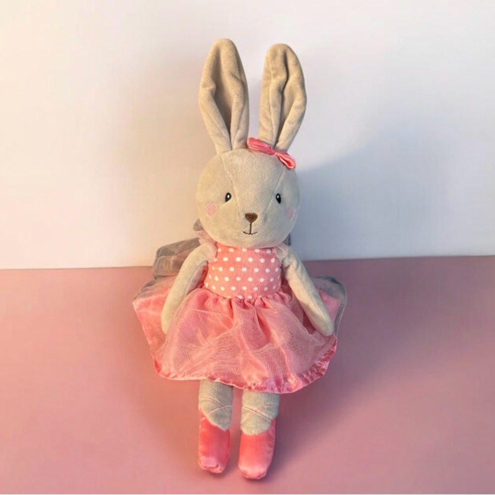 Spark Create Imagine Gray Bunny Rabbit Ballerina Pink Doll Rattle 20” Plush